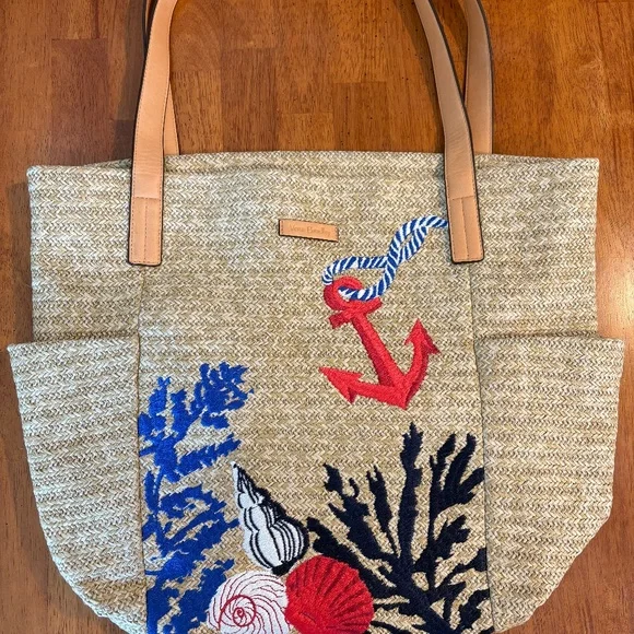 Vera Bradley Beach Bag Tote Faux Straw Nautical Bag Sea Life - Picture 3 of 11